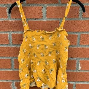 Yellow cropped tank top with flower print